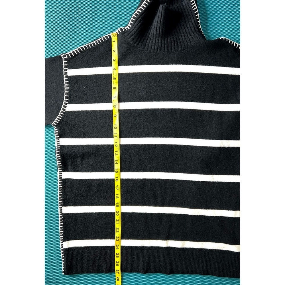 Alice + Olivia Bobbie Black White Striped Wool and Cashmere Blend Tunic Sweater - Picture 13 of 17